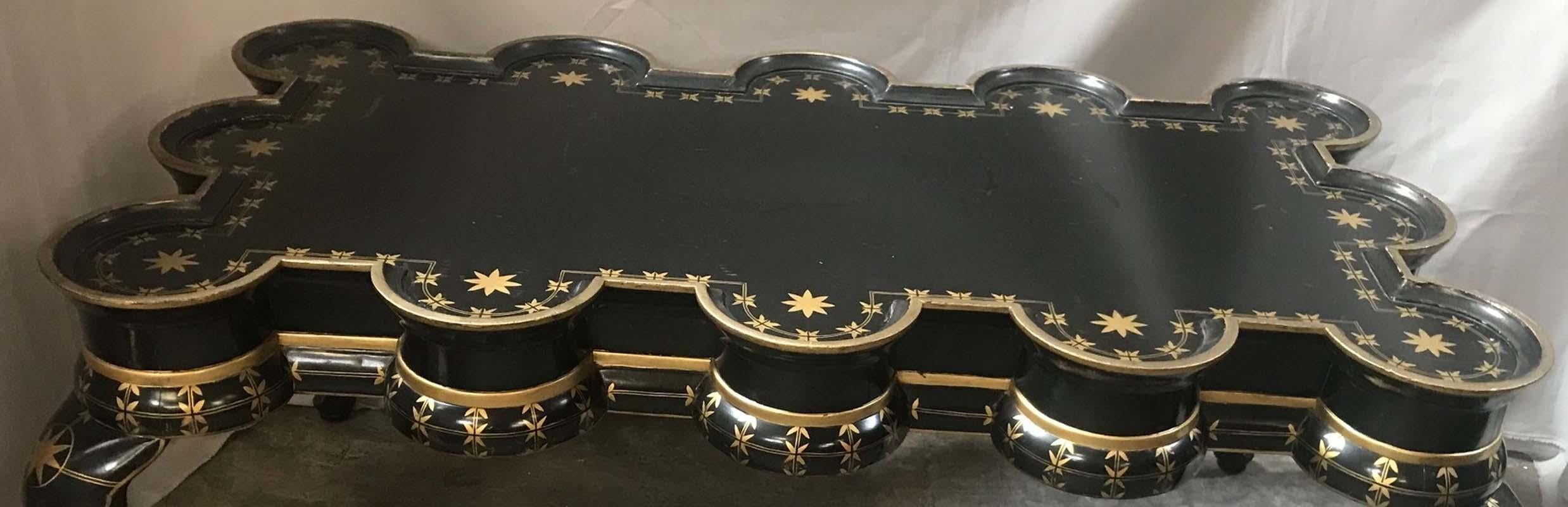Gold Decorated Black Lacquer Coffee Table 4