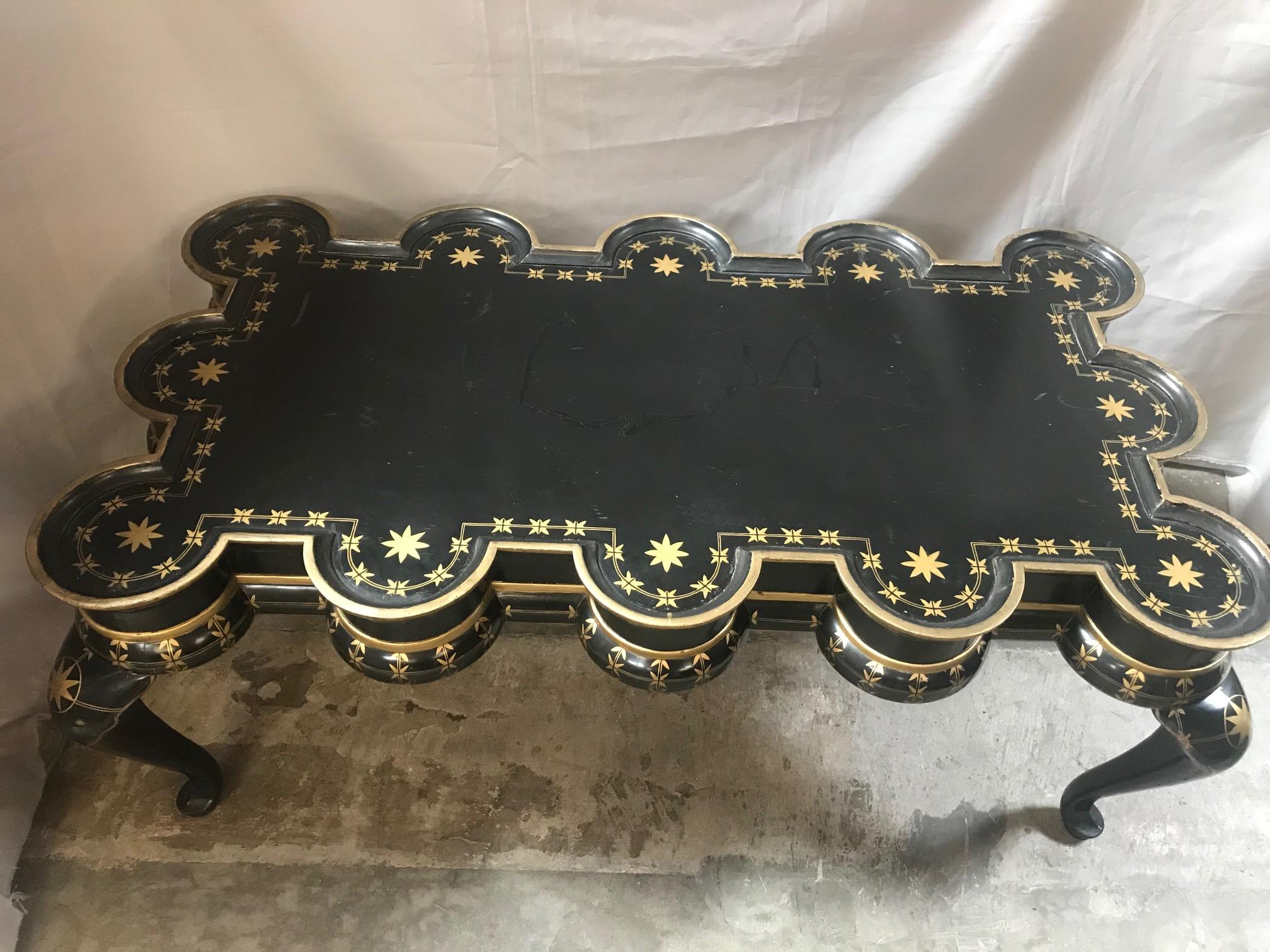 Gold Decorated Black Lacquer Coffee Table 5