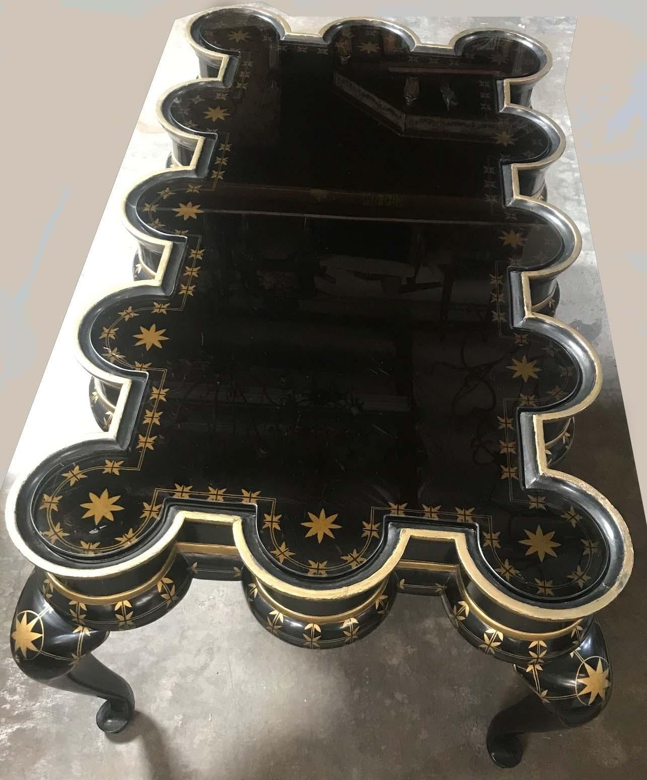 Gold Decorated Black Lacquer Coffee Table 8