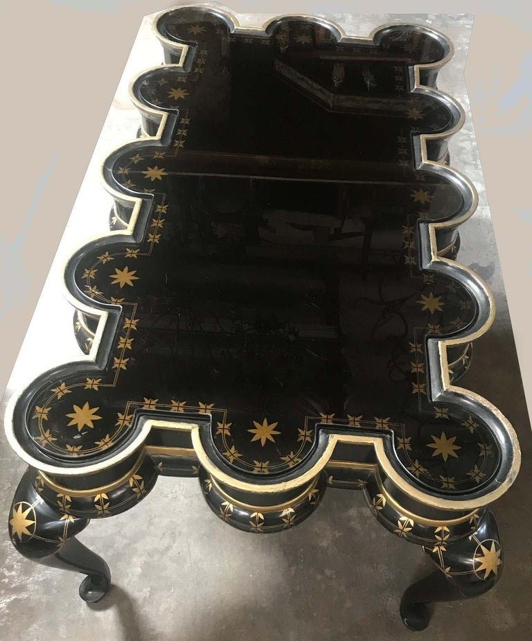 Gold Decorated Black Lacquer Coffee Table For Sale at 1stDibs