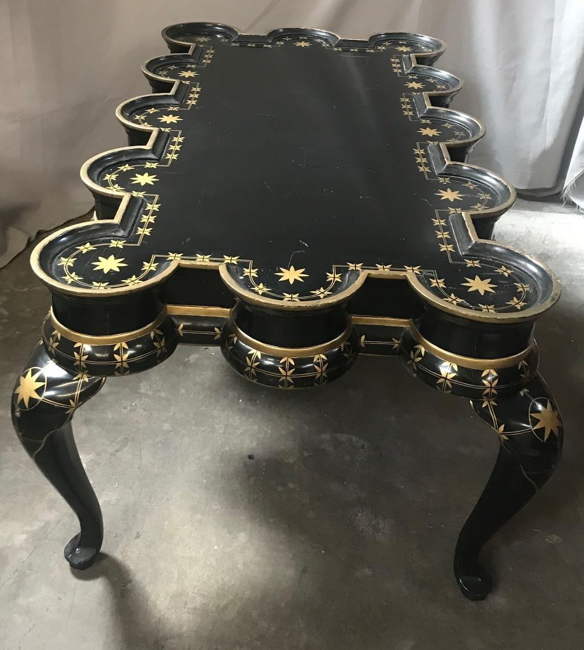 Italian Gold Decorated Black Lacquer Coffee Table