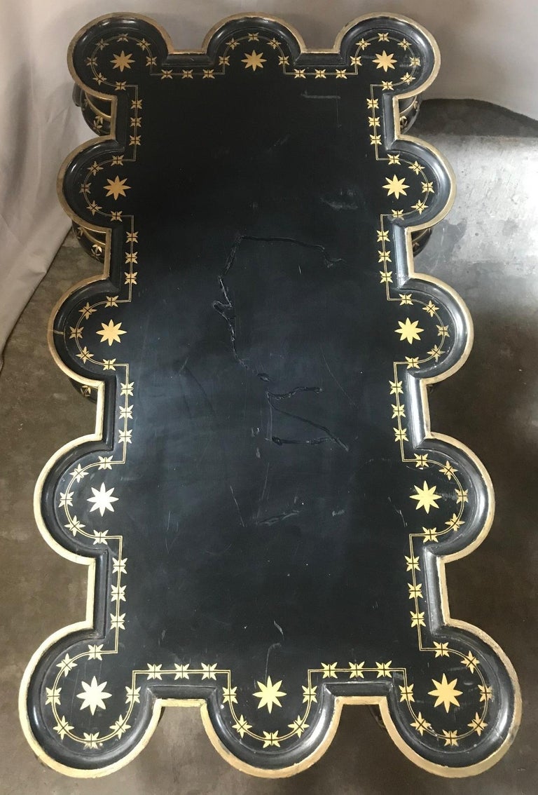 Gold Decorated Black Lacquer Coffee Table For Sale at 1stDibs
