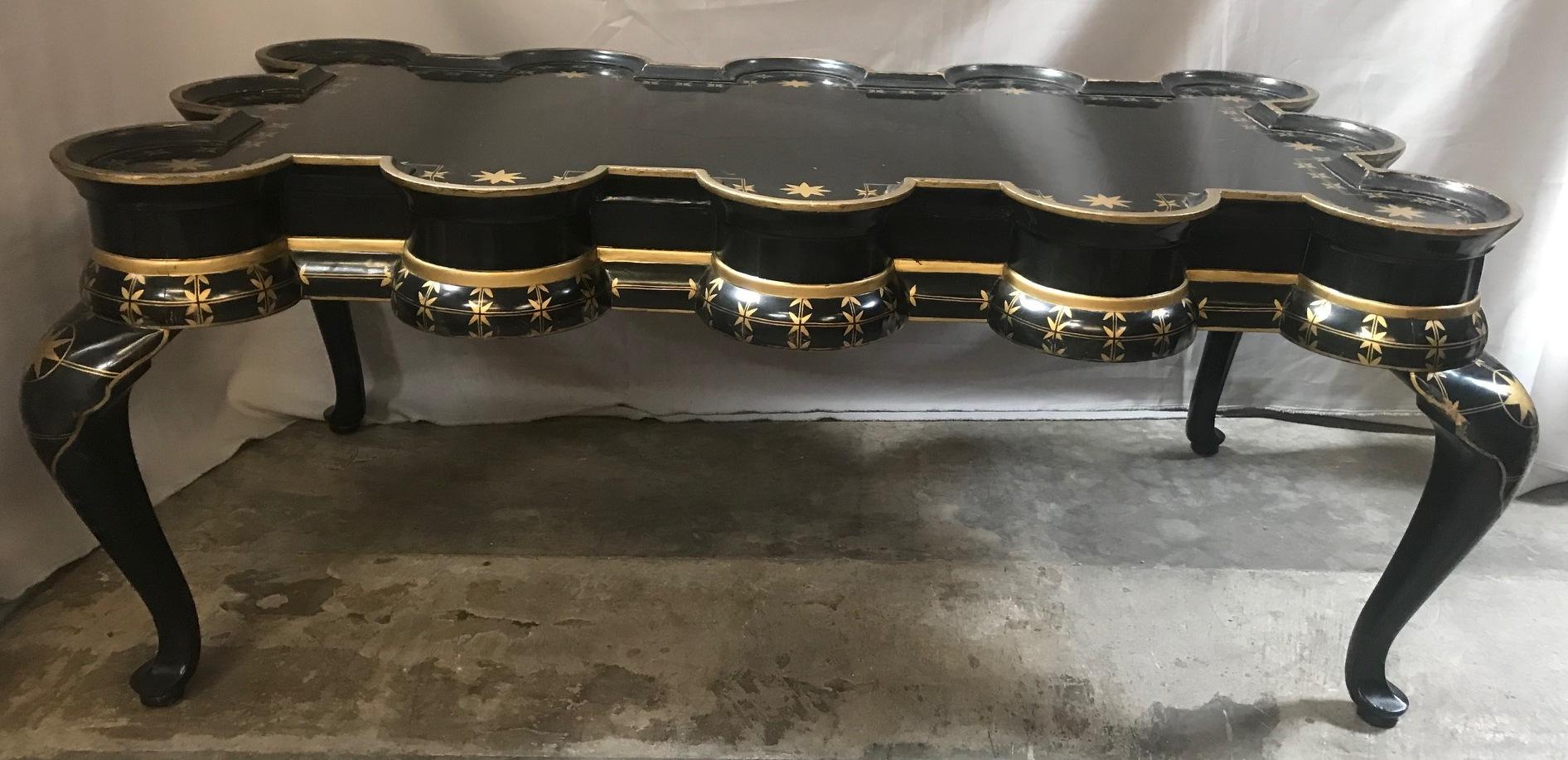 Gold Decorated Black Lacquer Coffee Table 3