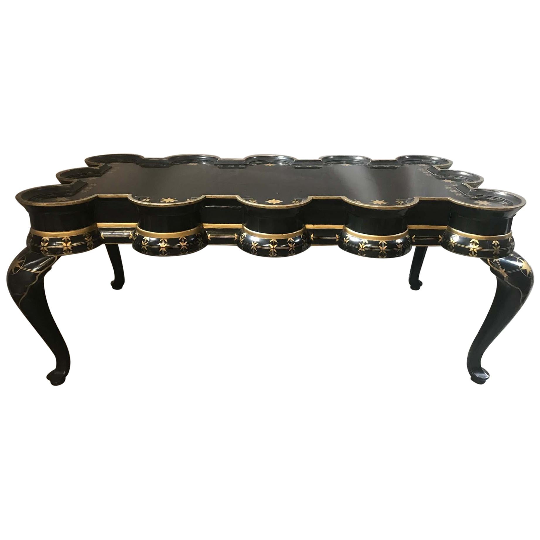 Gold Decorated Black Lacquer Coffee Table