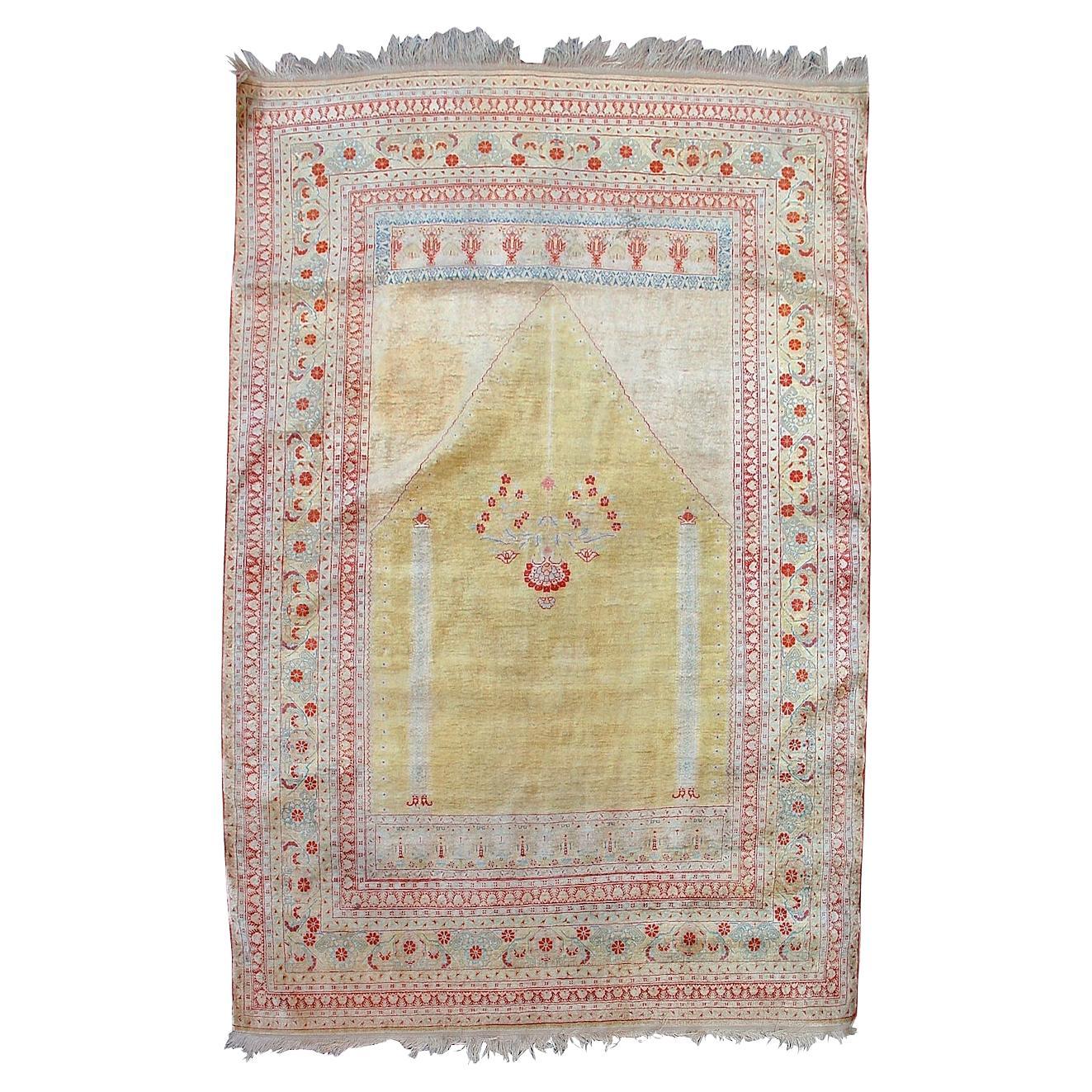 Silk Tabriz Prayer Rug, 19th Century