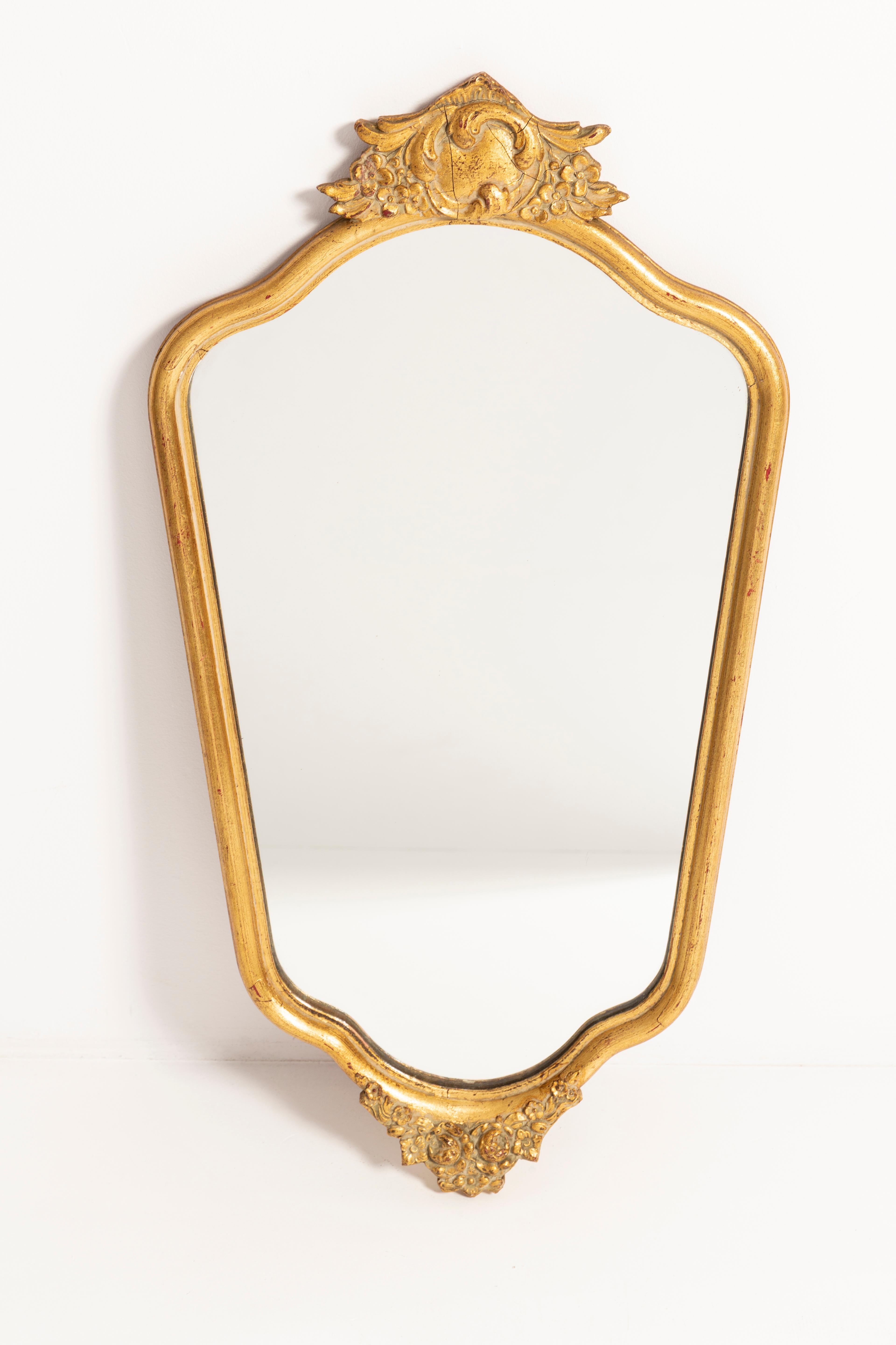 Mid-Century Modern Gold Decorative Wood Mirror, Italy, 1960s For Sale