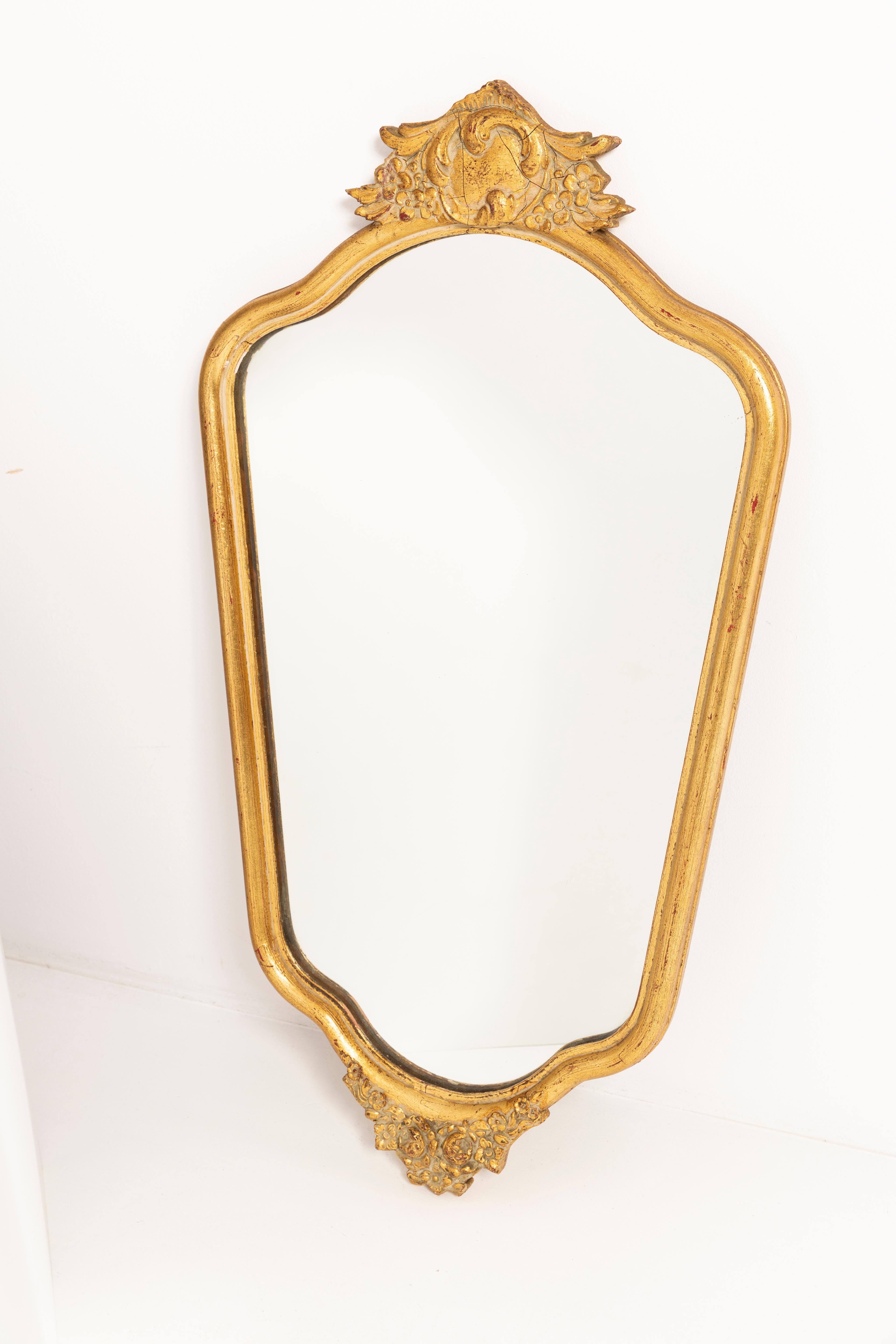 Italian Gold Decorative Wood Mirror, Italy, 1960s For Sale