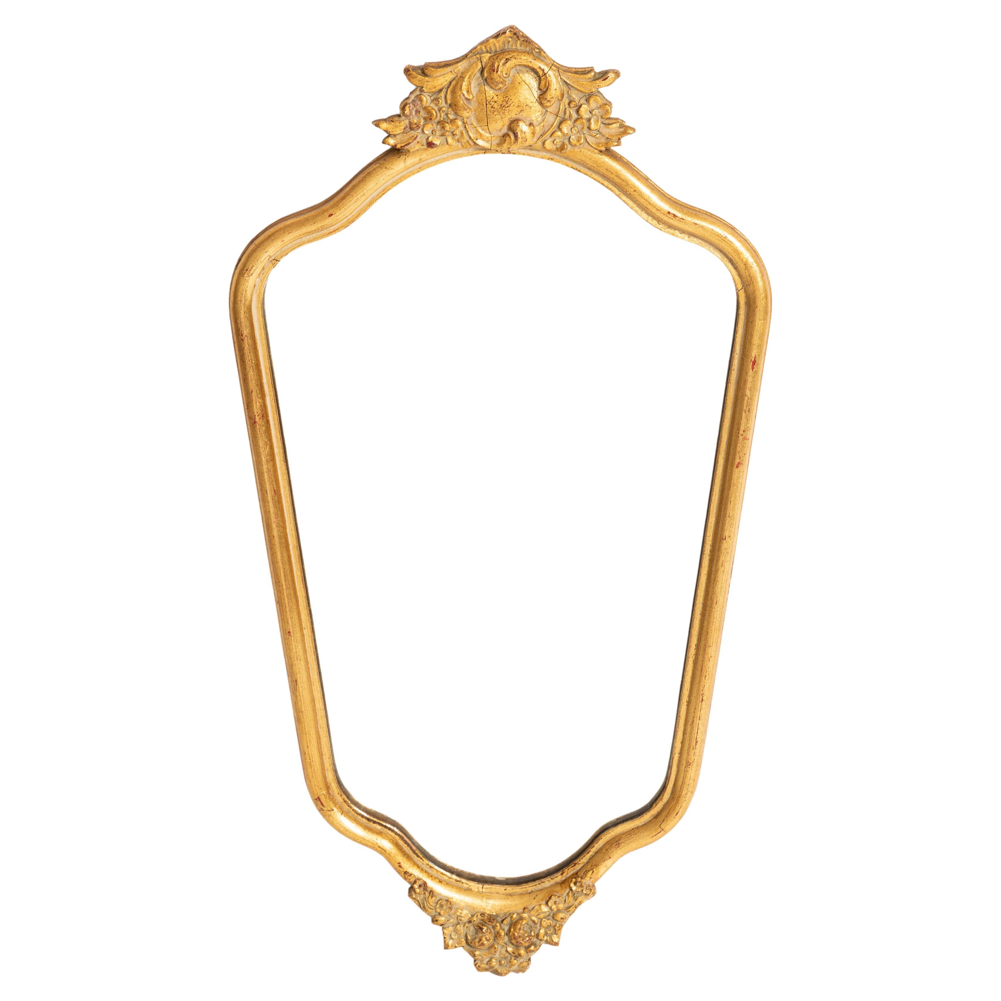 Gold Decorative Wood Mirror, Italy, 1960s