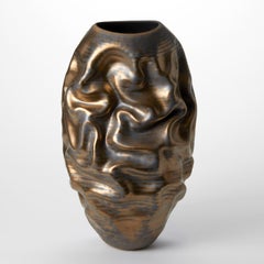 Gold Dehydrated Form No 150, bronze creased ceramic vessel by Nicholas Arroyave