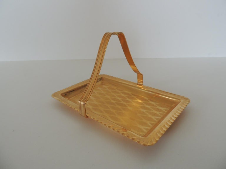 Gold Desk Business Card Holder or Tray with Handle For Sale at 1stDibs