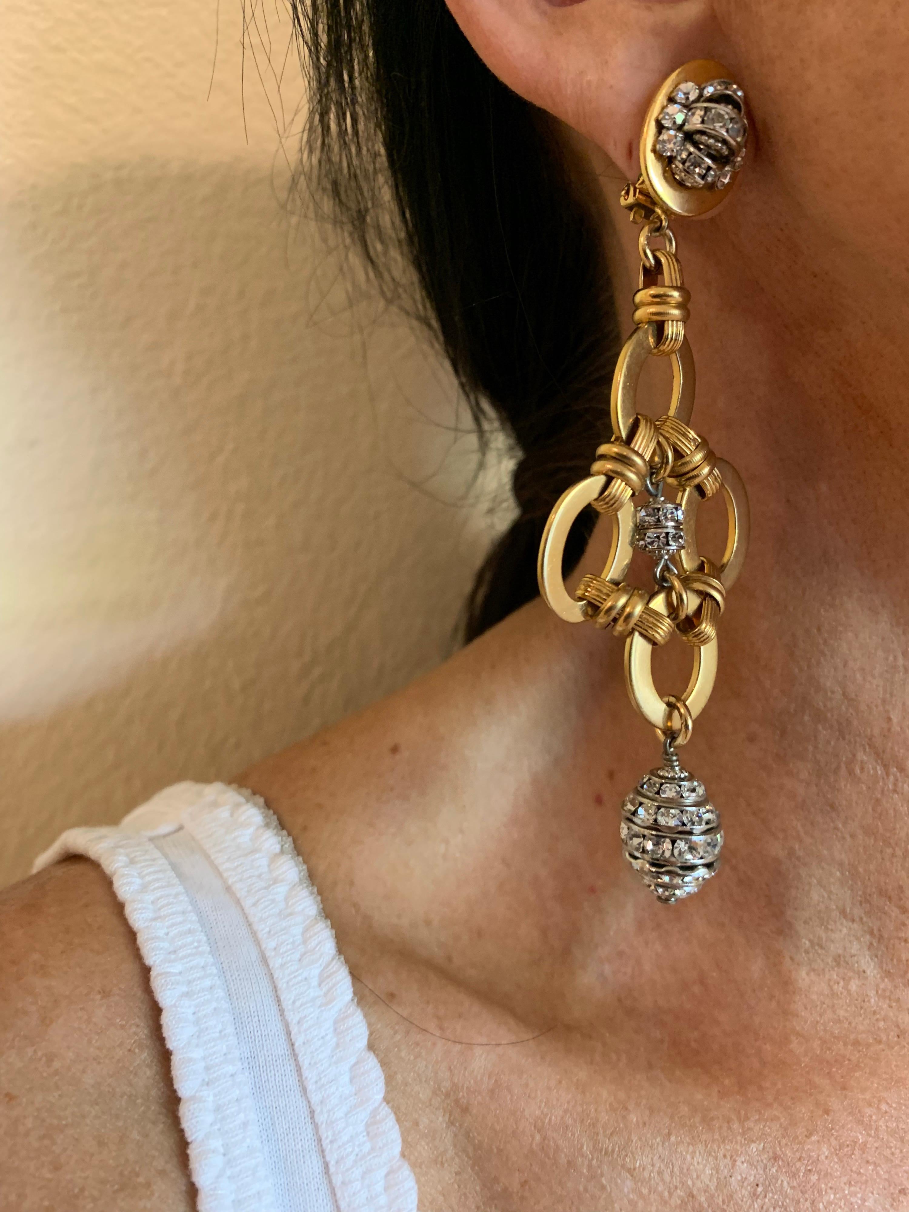 Contemporary Gold Diamanté Chandelier Statement Earrings 