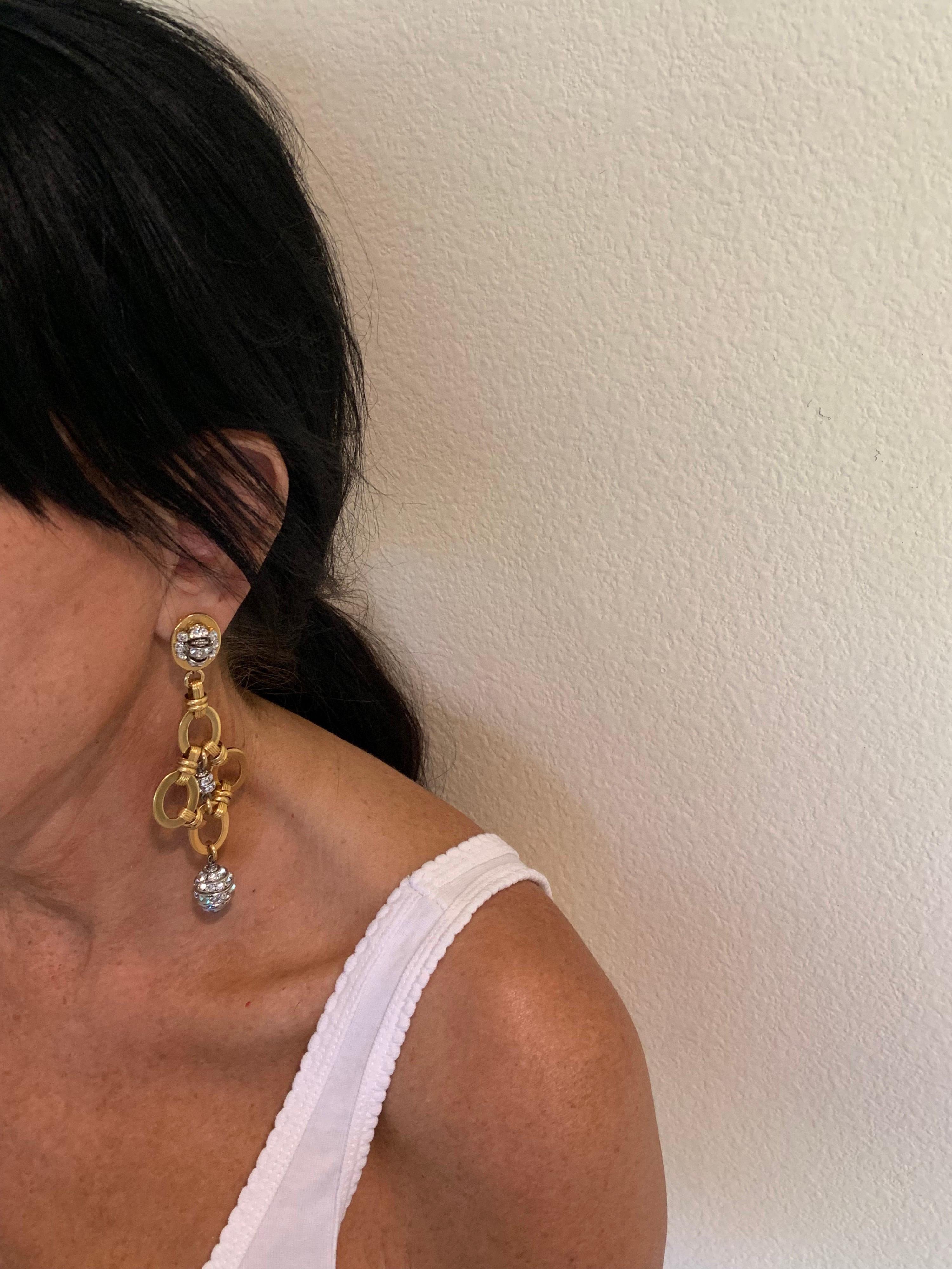 Women's Gold Diamanté Chandelier Statement Earrings 