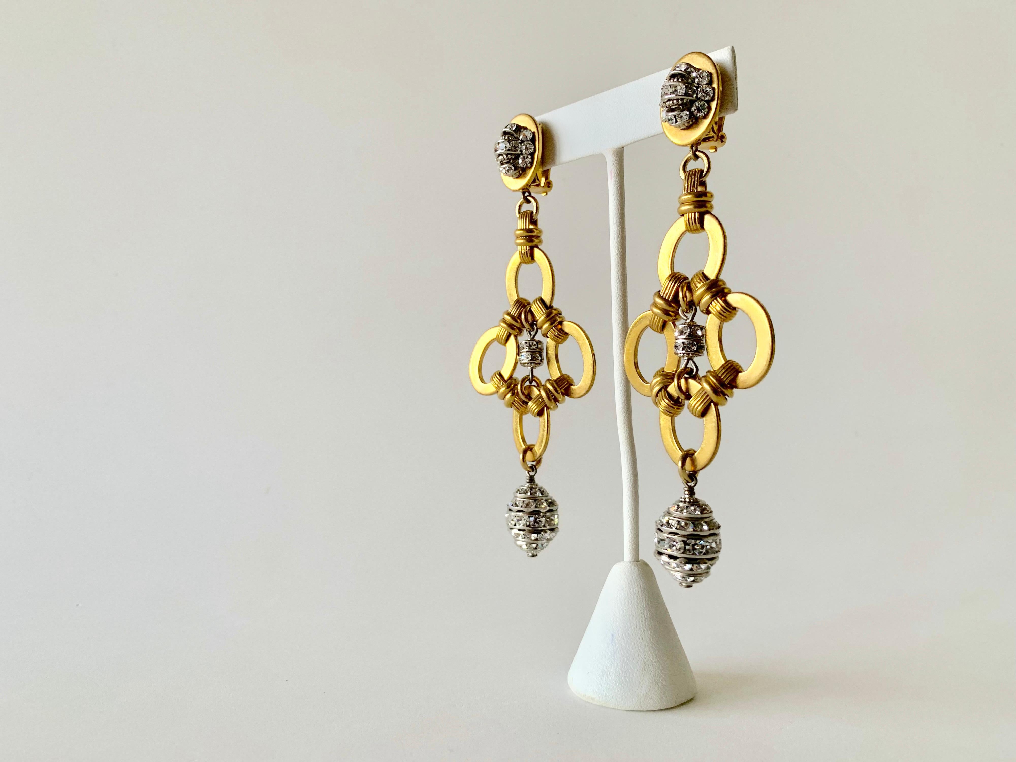 Gold Diamanté Chandelier Statement Earrings  2