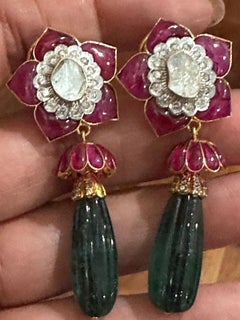 Pendientes de oro diamante 51 quilates rubí esmeralda, pendientes largos de rubí esmeralda tallado