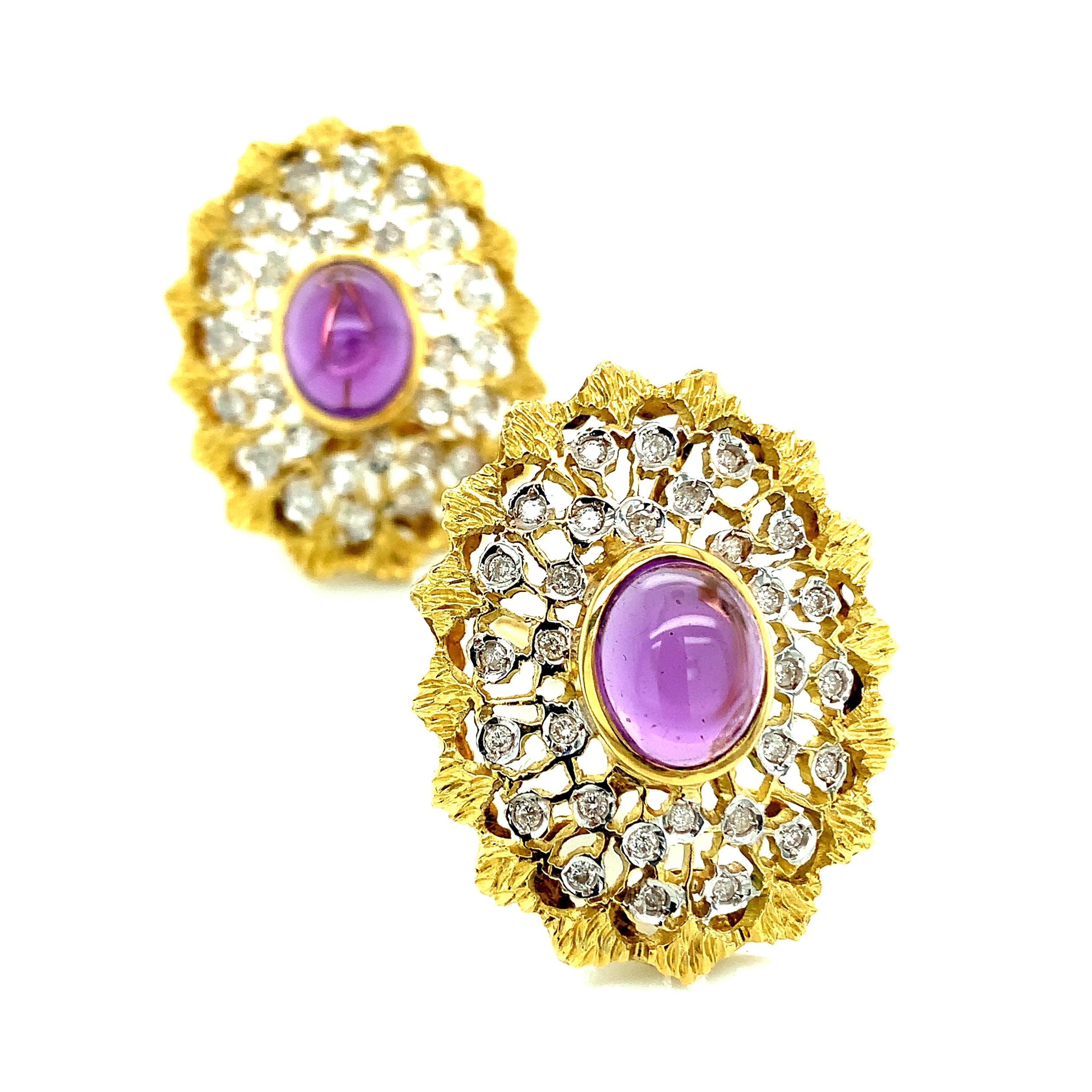 Gold Diamond Amethyst Earrings In Excellent Condition For Sale In New York, NY