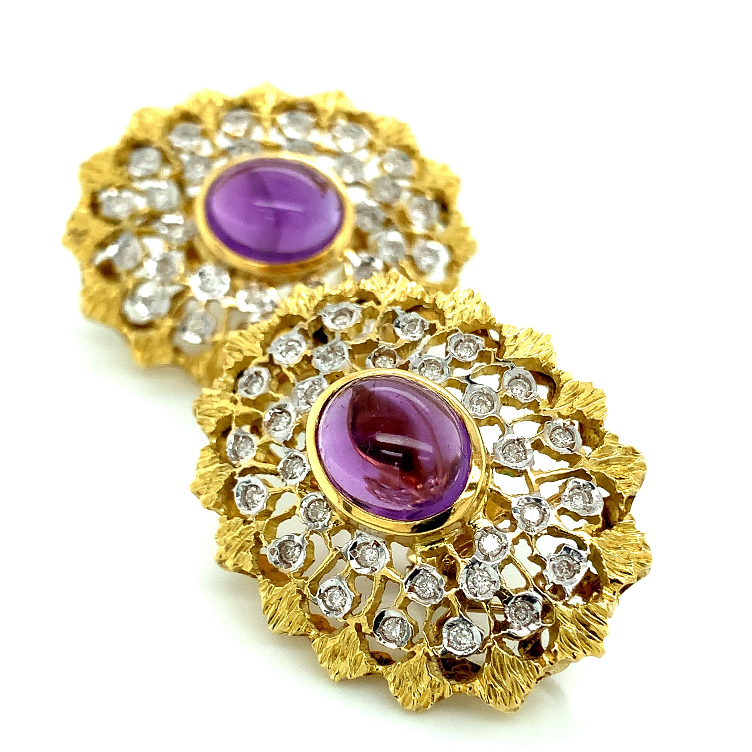 Women's Gold Diamond Amethyst Earrings For Sale