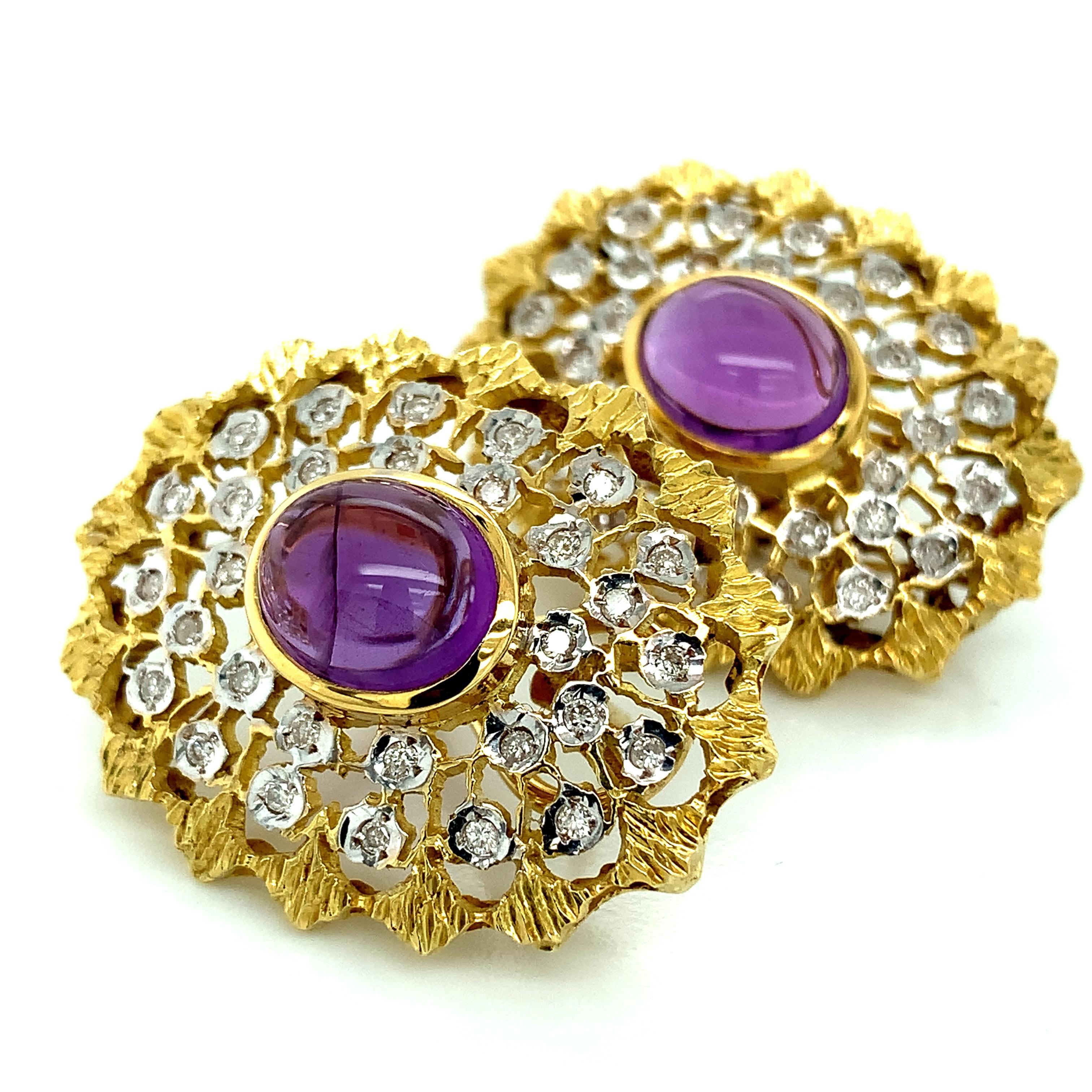Gold Diamond Amethyst Earrings For Sale 1