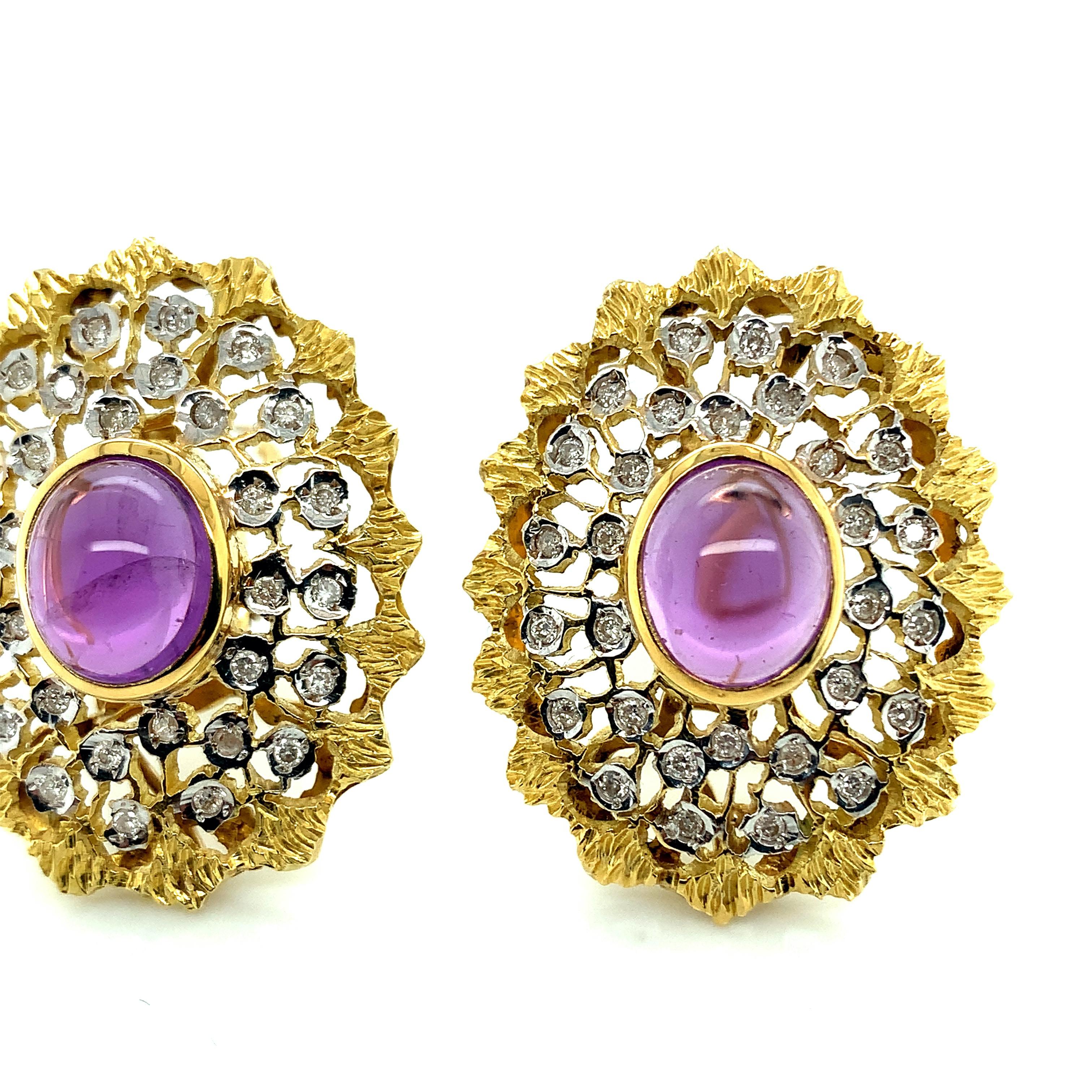 Gold Diamond Amethyst Earrings For Sale 2