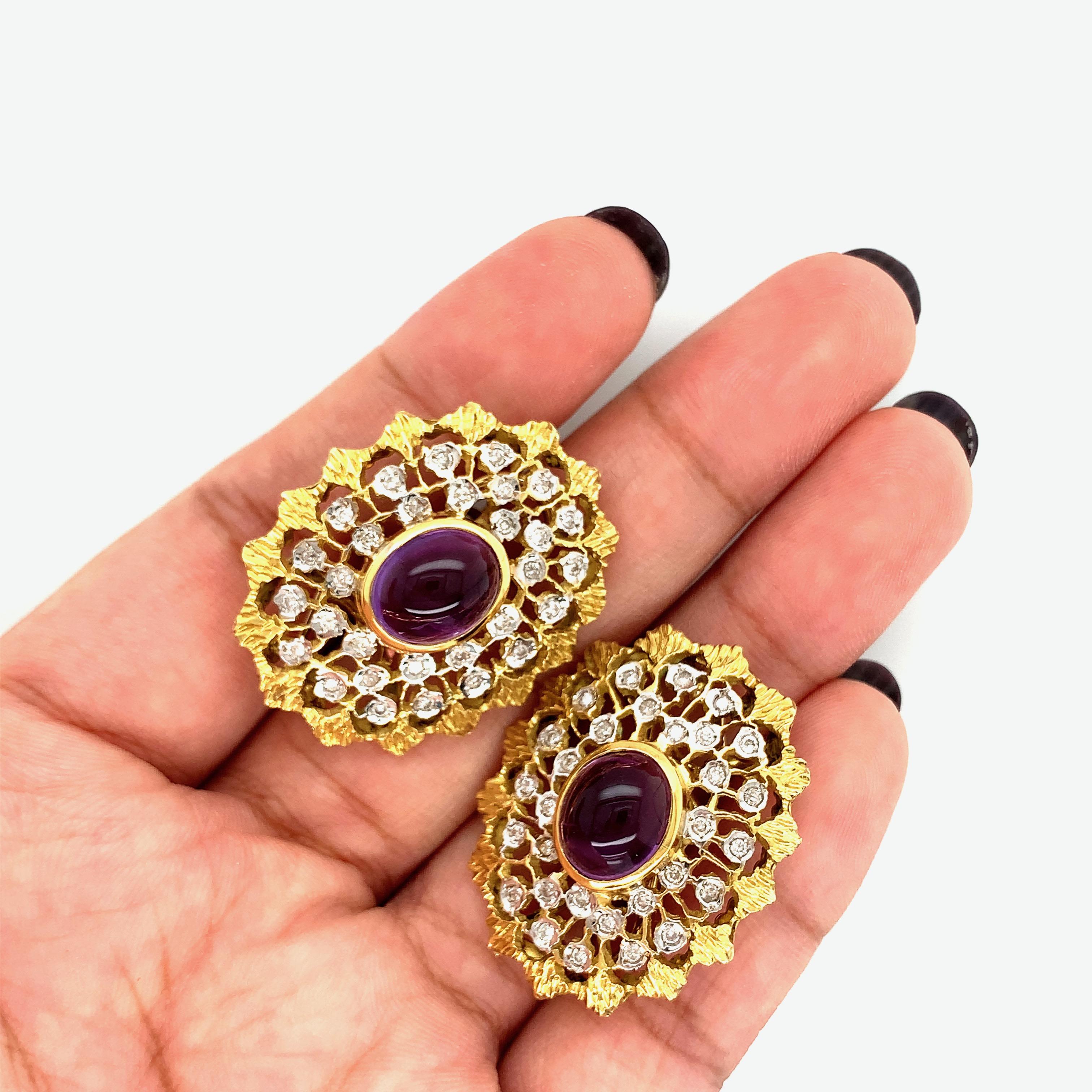 Gold Diamond Amethyst Earrings For Sale 3