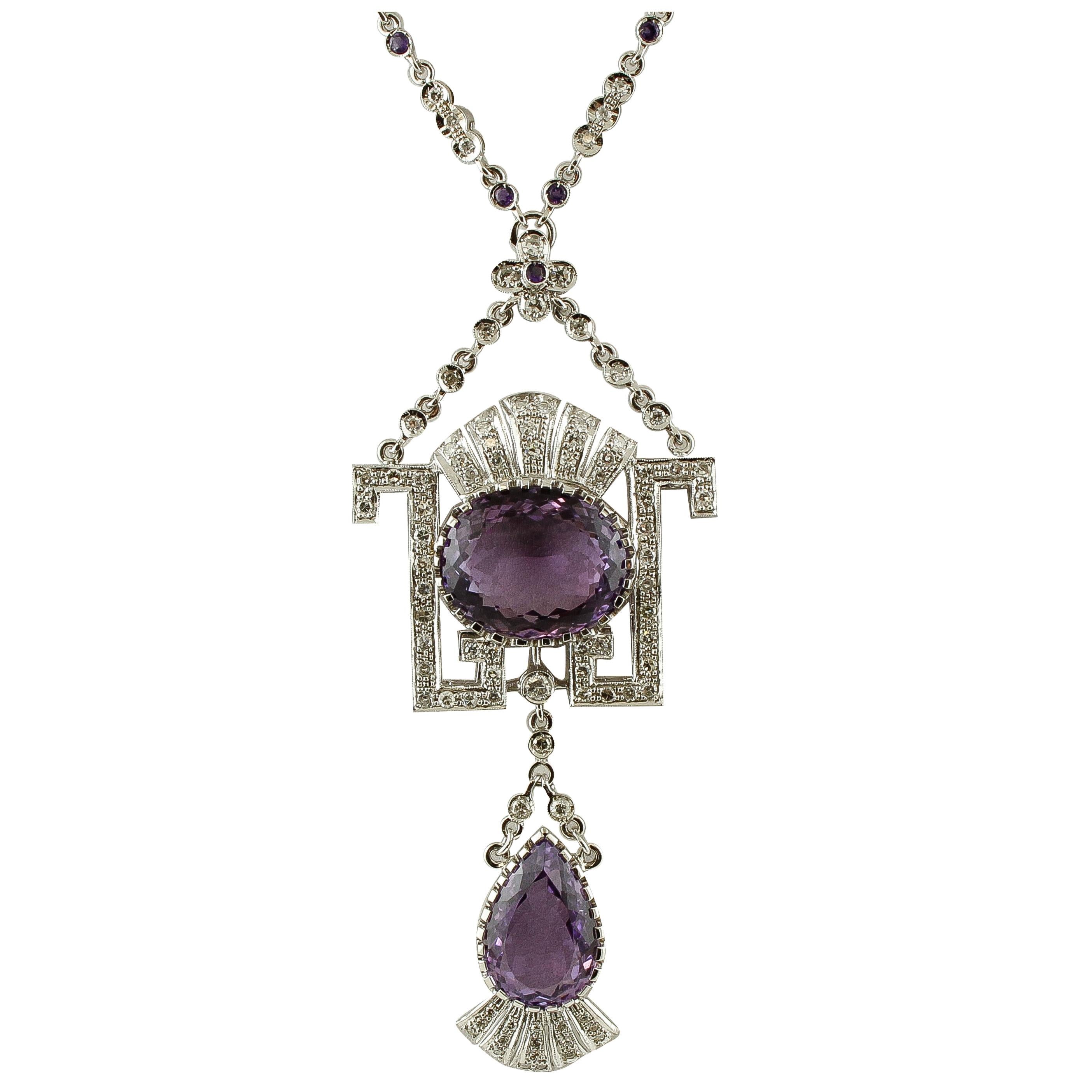  Gold Diamond Amethyst Pendant Necklace