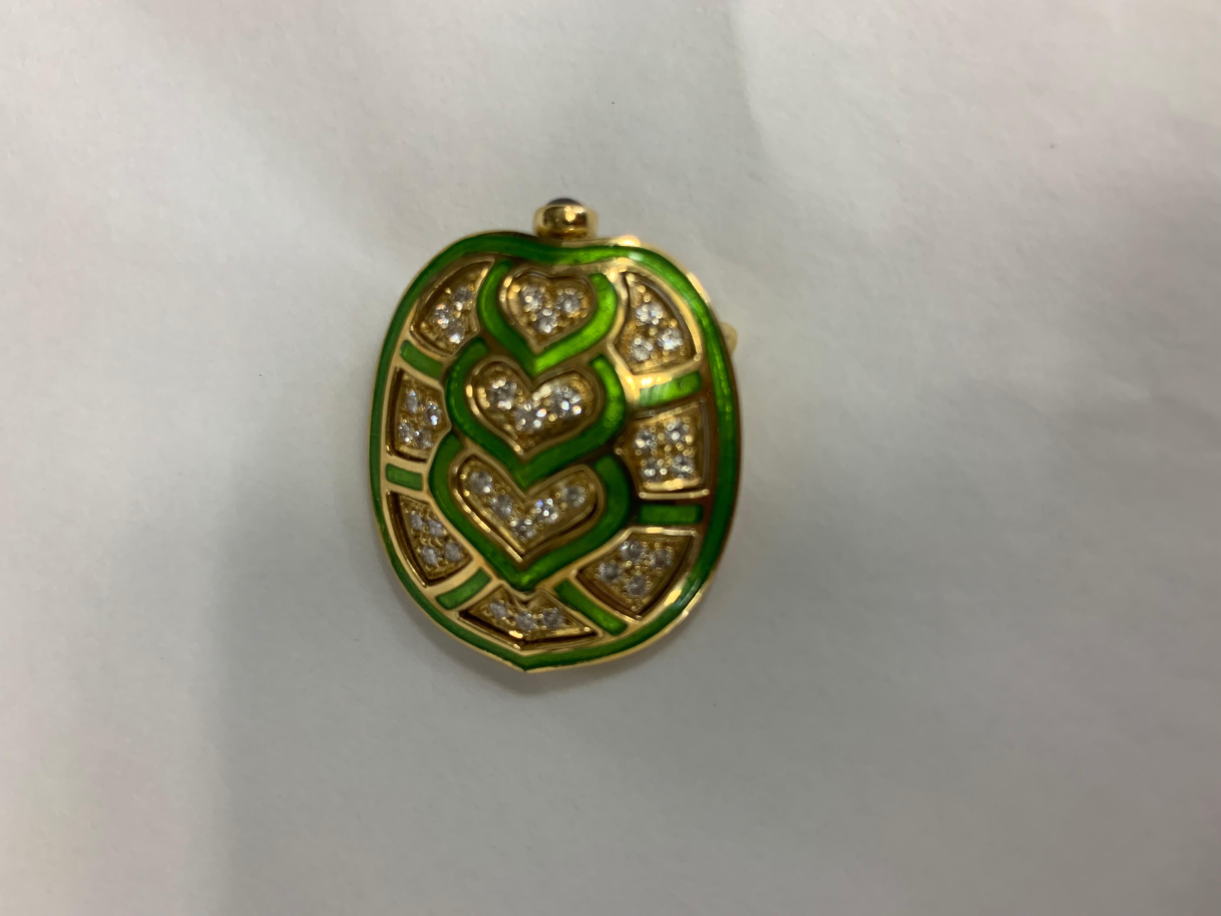 Contemporary Gold, Diamond, and Enamel Turtle Brooch For Sale