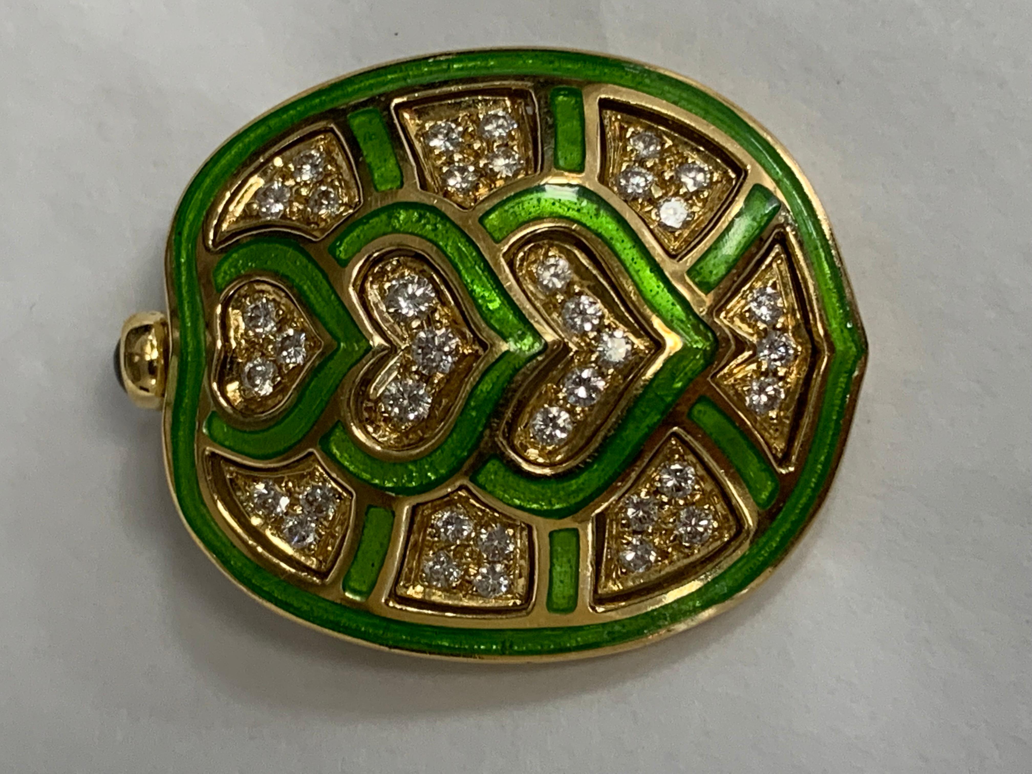 Gold, Diamond, and Enamel Turtle Brooch In Excellent Condition For Sale In New York, NY