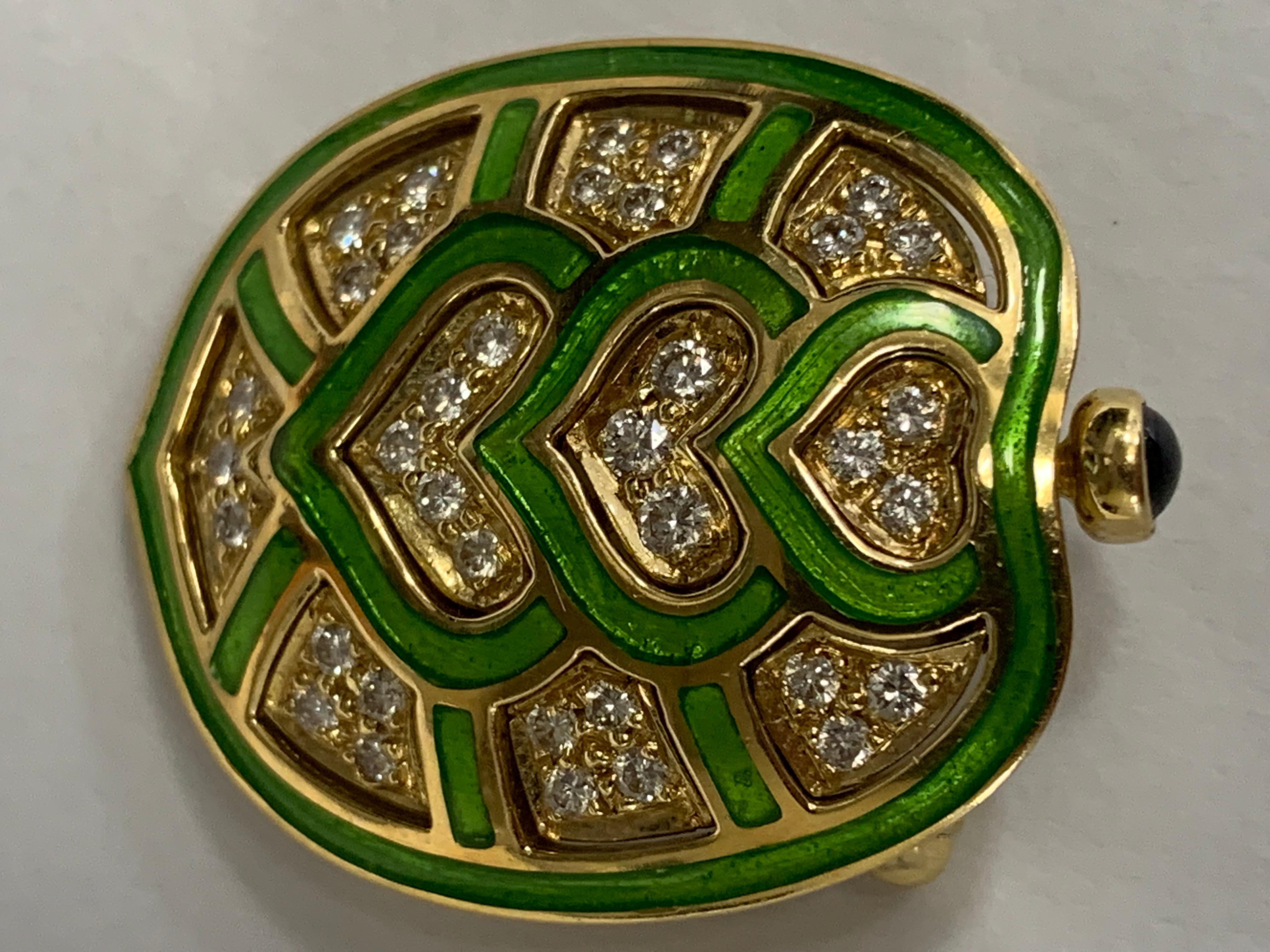 Broche tortue en or, diamants et émail Unisexe en vente