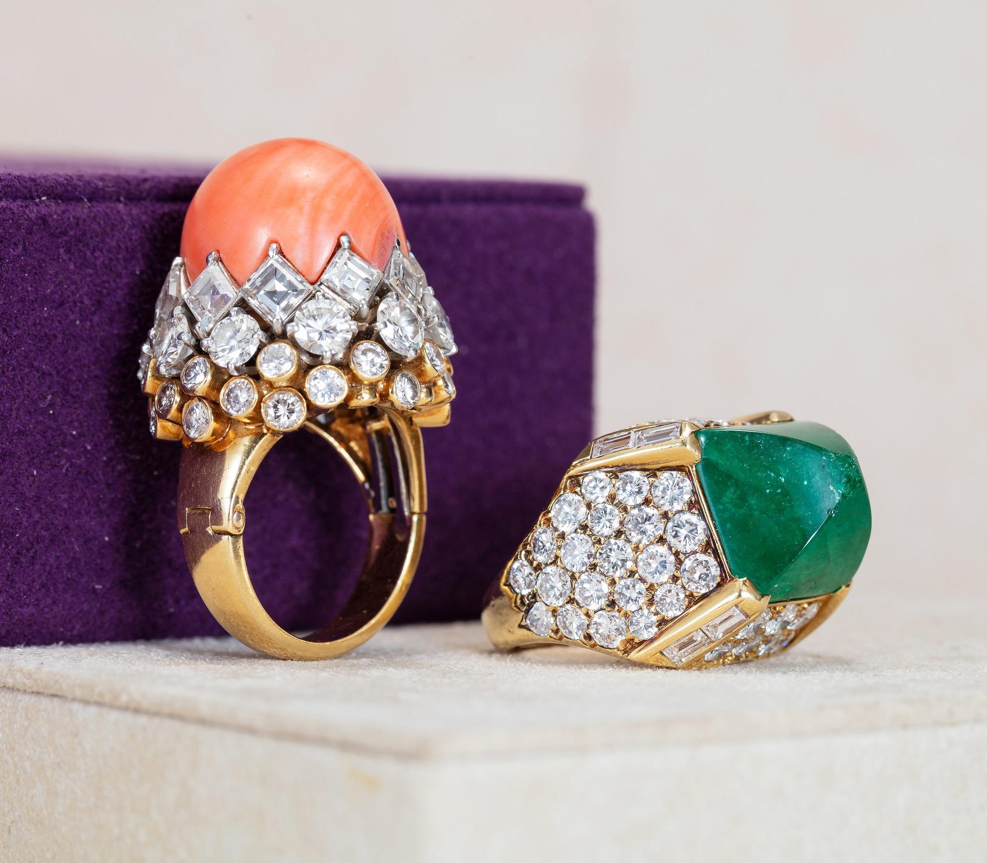 Gold, Diamond and Cabochon Coral Ring by David Webb, Circa 1960s In Good Condition In London, GB