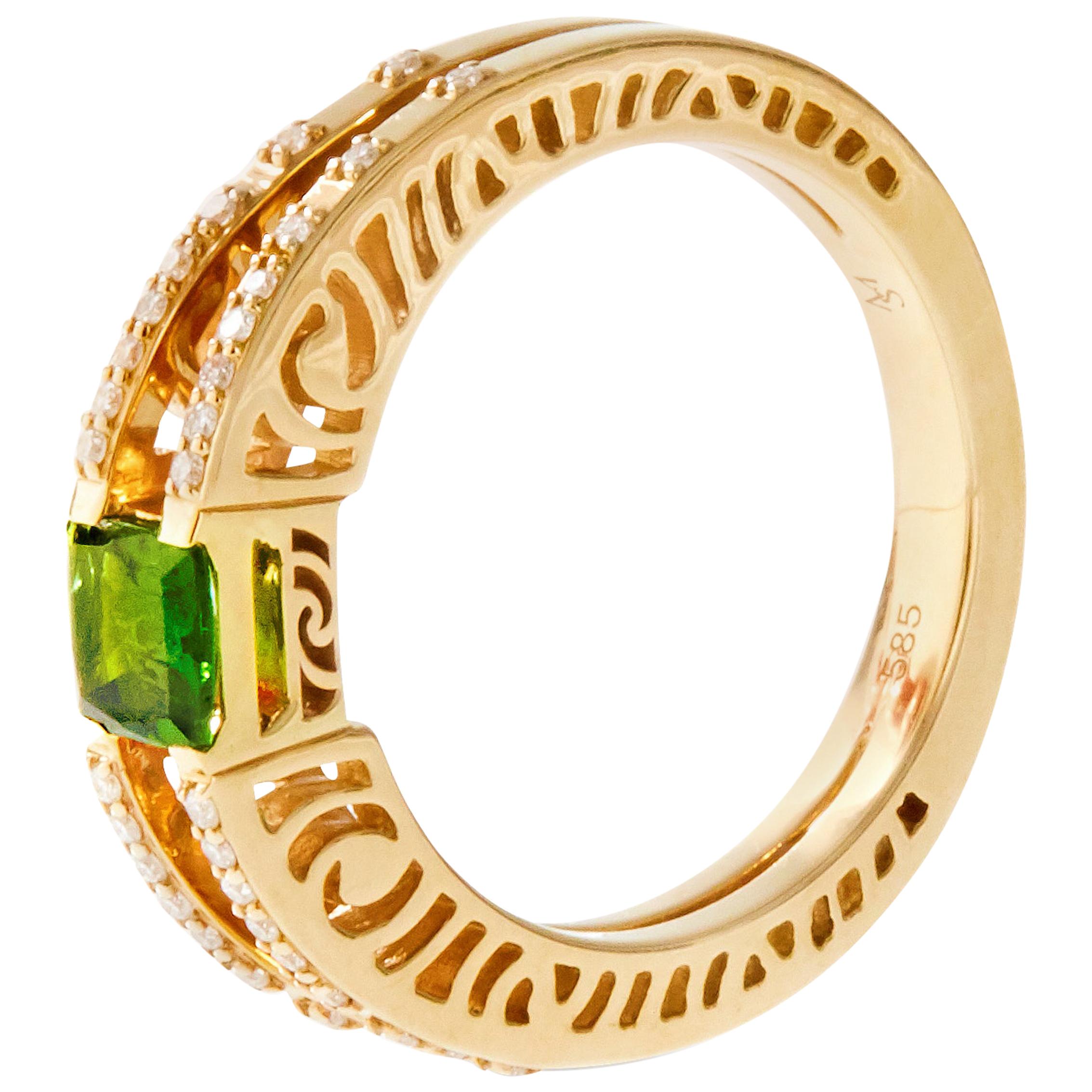 Gold, Diamond and Chrome Tourmaline Split Shank Ring For Sale