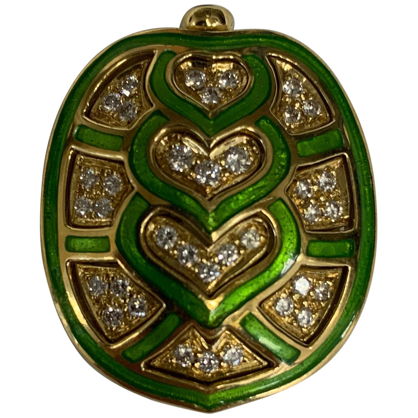 Gold, Diamond, and Enamel Turtle Brooch For Sale