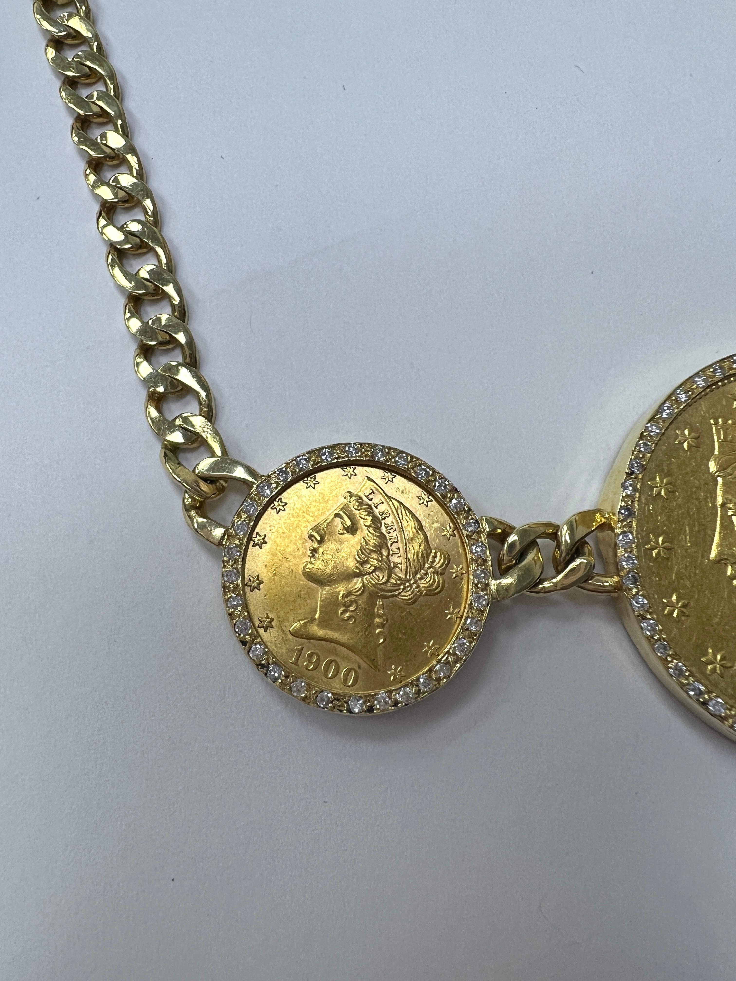 Collier en or, diamants et pièces de monnaie en or Excellent état - En vente à New York, NY