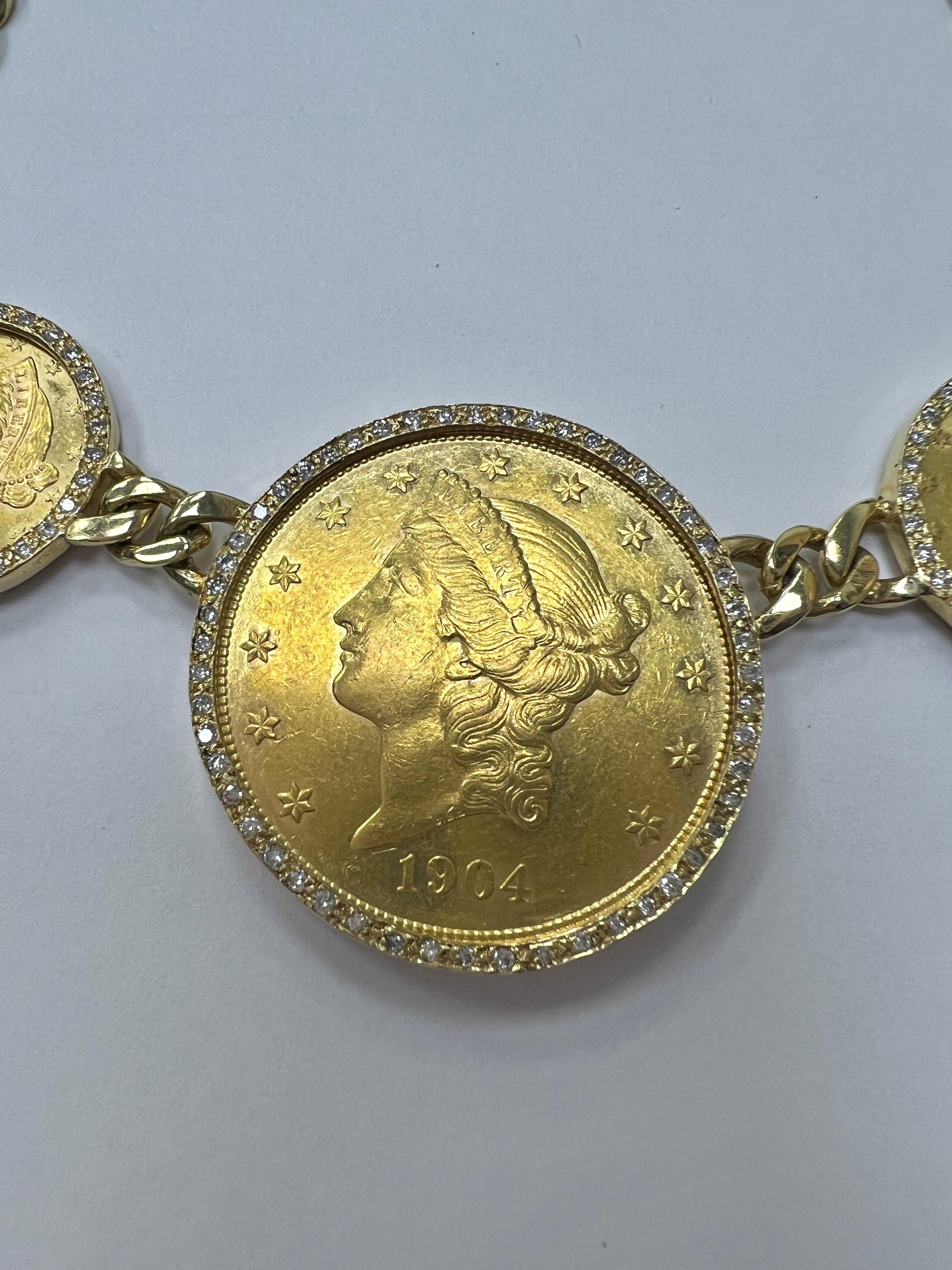 Collier en or, diamants et pièces de monnaie en or en vente 1