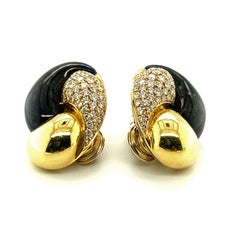 Gold, Diamond, and Hematite Swirl Motif Earrings