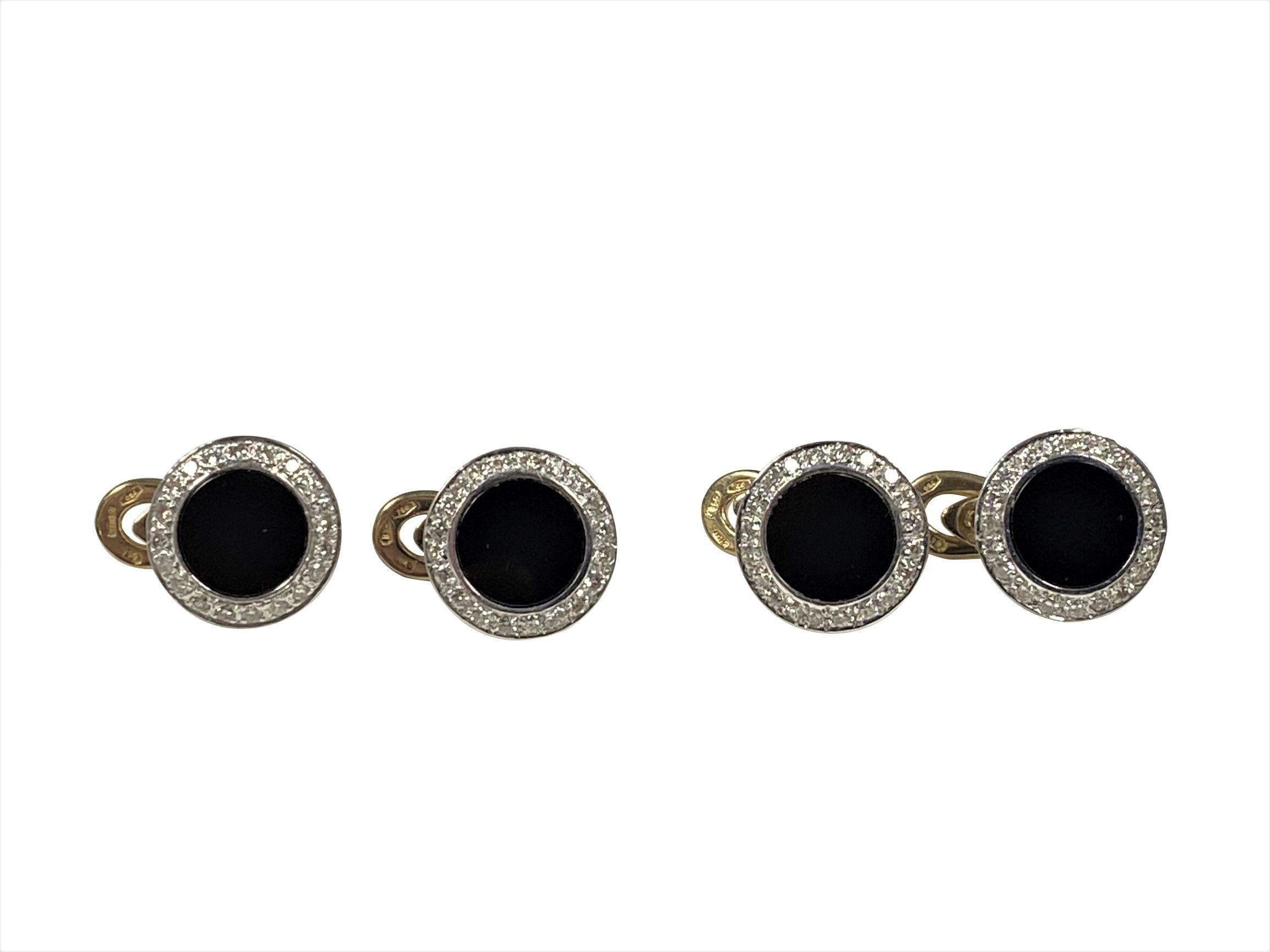 Gold Diamond and Onyx Cufflinks Tuxedo Dress Set In Excellent Condition In Chicago, IL