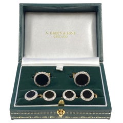 Retro Gold Diamond and Onyx Cufflinks Tuxedo Dress Set