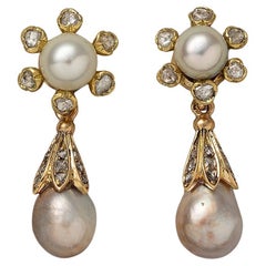 Gold Diamond and Pearl Earrings