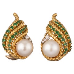 Gold Diamond and Pearl Vintage Earrings
