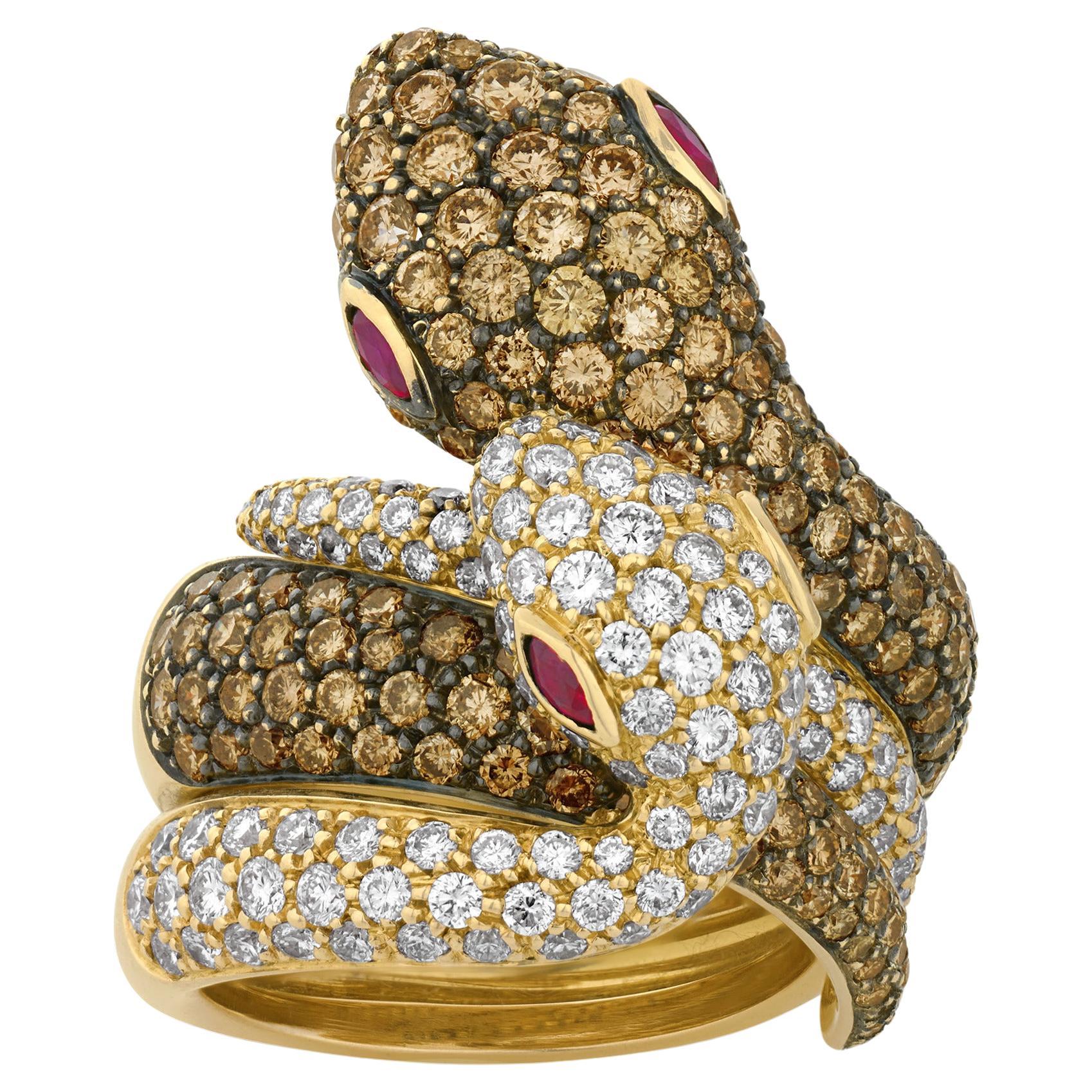 Gold, Diamond And Ruby Snake Ring