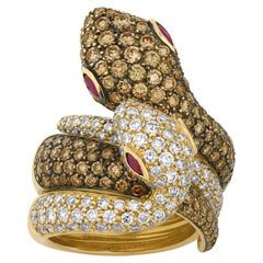 Gold, Diamond And Ruby Snake Ring