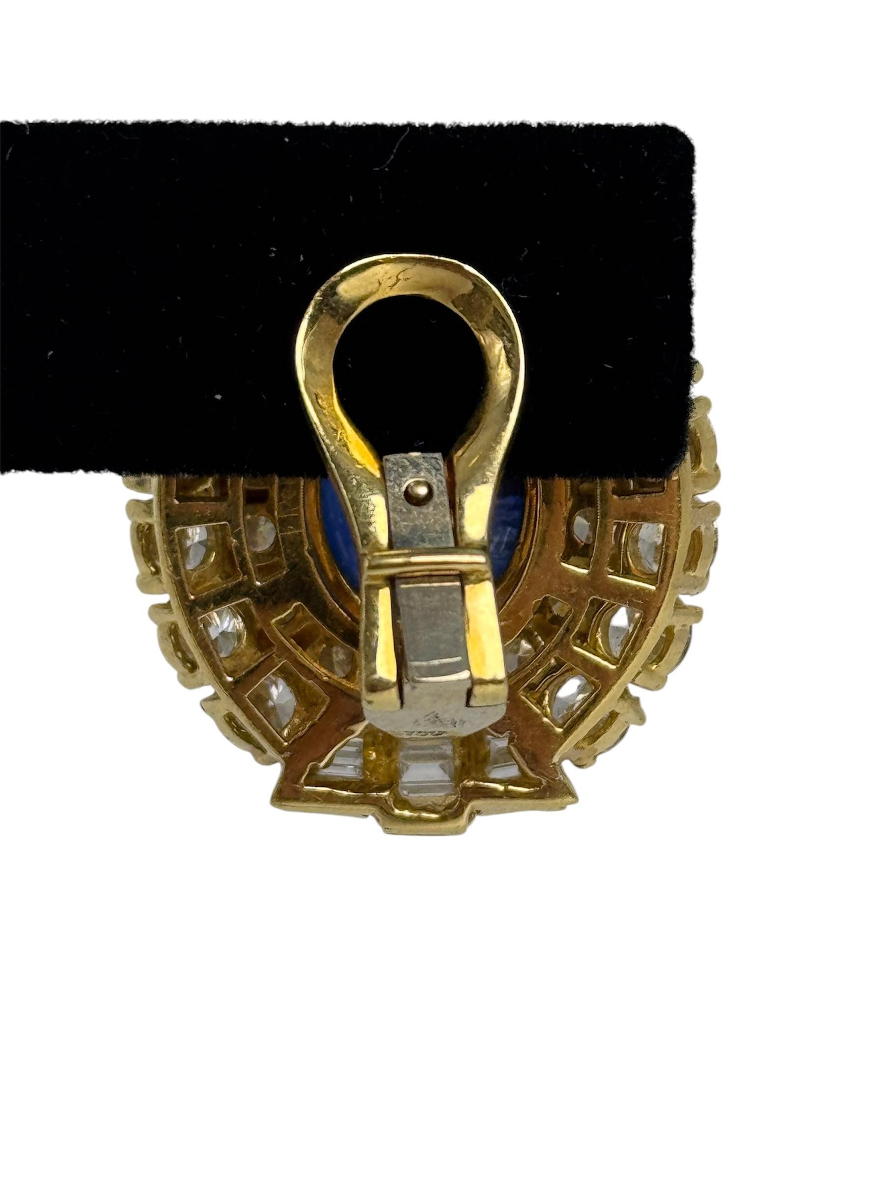 18 Karat Gelbgold Diamant und Cabochon-Saphir Clips/Ohrringe im Angebot 2