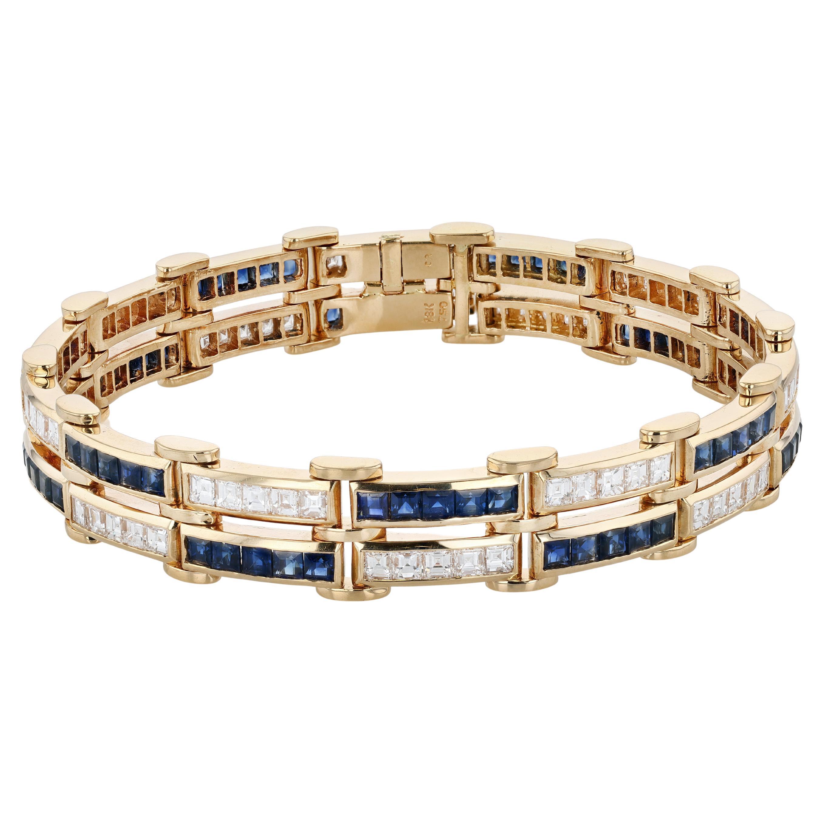 Gold, Diamond, and Sapphire Link Bracelet
