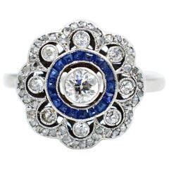 Bague en or avec diamants et saphirs - Bague Art Déco