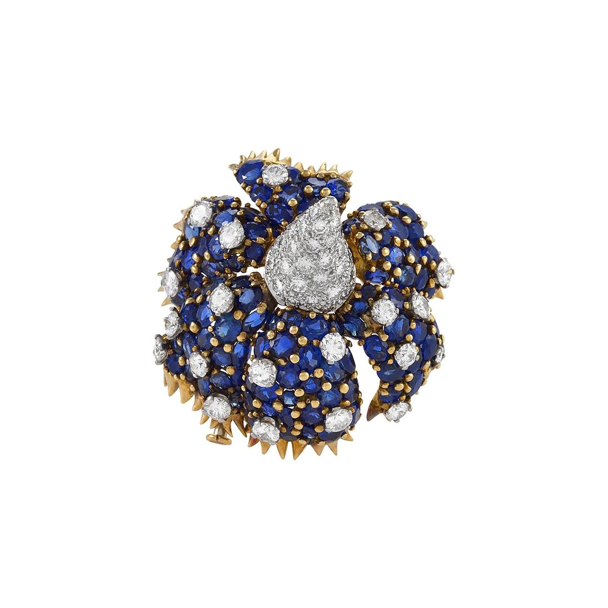 Gold, Diamond and Sapphire "Sombrero" Brooch by Schlumberger