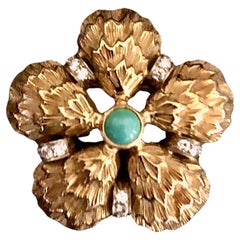 Gold, diamond and turquoise brooch