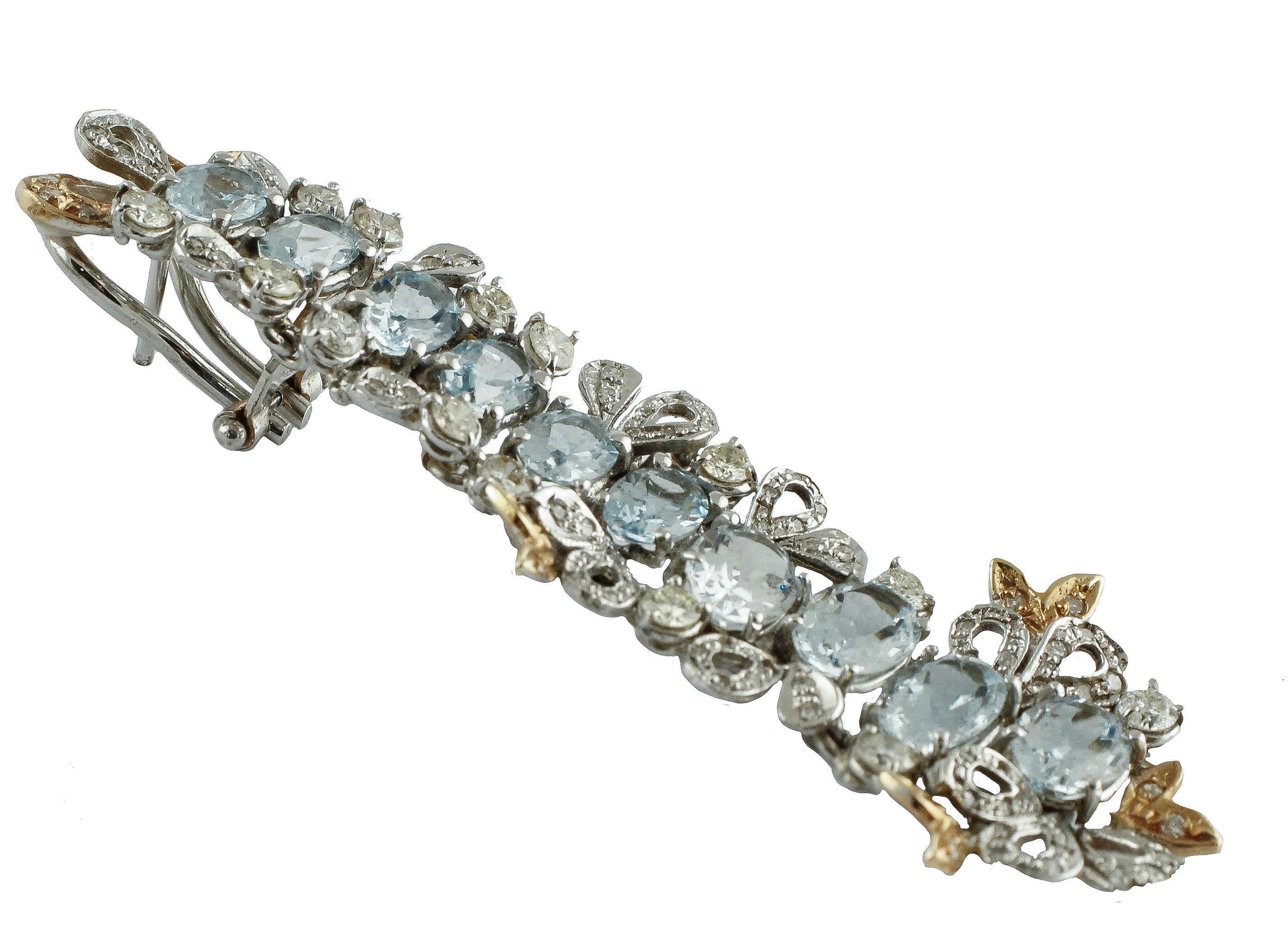 Brilliant Cut Gold Diamond Aquamarine Drop Earrings For Sale