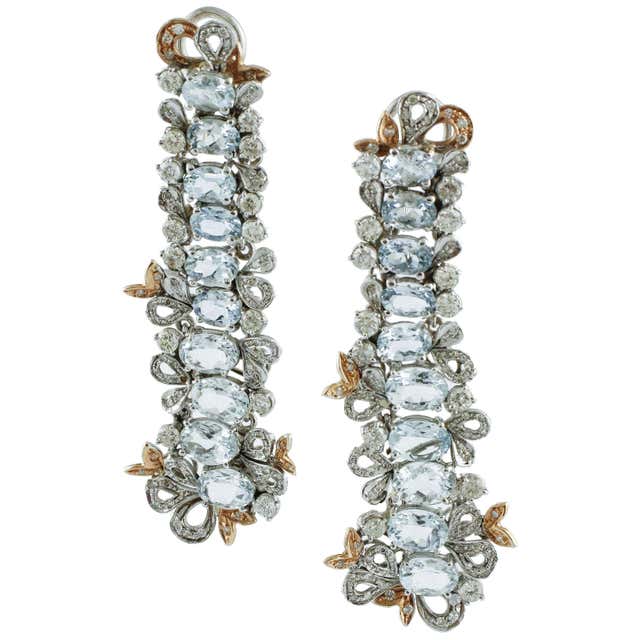 Antique Diamond and Aquamarine Drop Earrings at 1stdibs