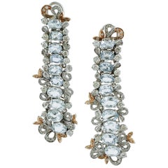 Gold Diamond Aquamarine Drop Earrings