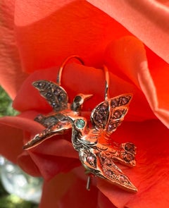Gold Diamond Bird Emerald Swallow Earrings