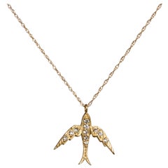 Gold Diamond Bird Swallow Victorian Inspired Necklace