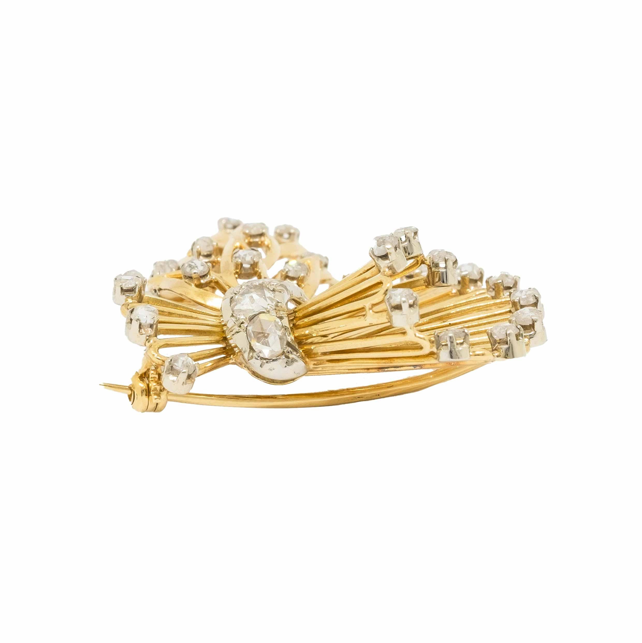 Gold & Diamond Bow shaped Brooch For Sale 1
